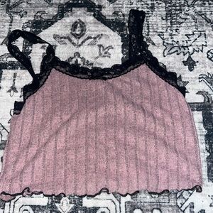 SHEIN Pink and Black Lace Trim Cami